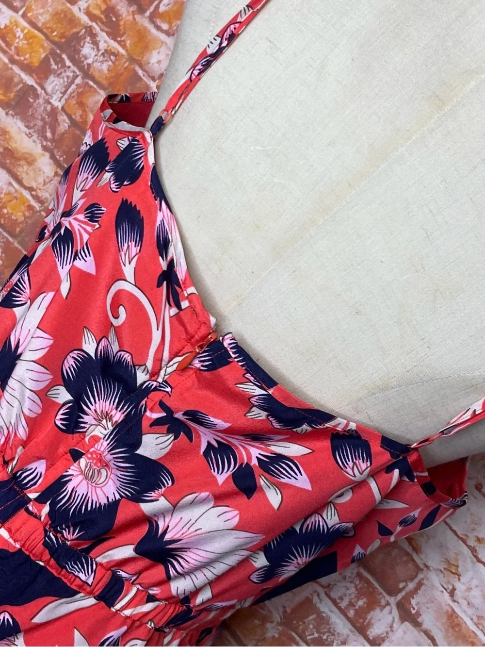 J. Crew Coral and Navy  Floral  Spaghetti-Strap Seaside Cami Sundress